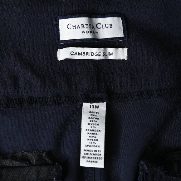CHARTER CLUB Woman Navy Cambridge Slim Pull On Pants - Size 14W - Picture 8 of 9